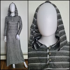 SoldVintage 1970's gray and silver striped lurex hoodie dress